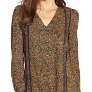 Hinge Lace Stripe V-Neck Blouse Sz Small